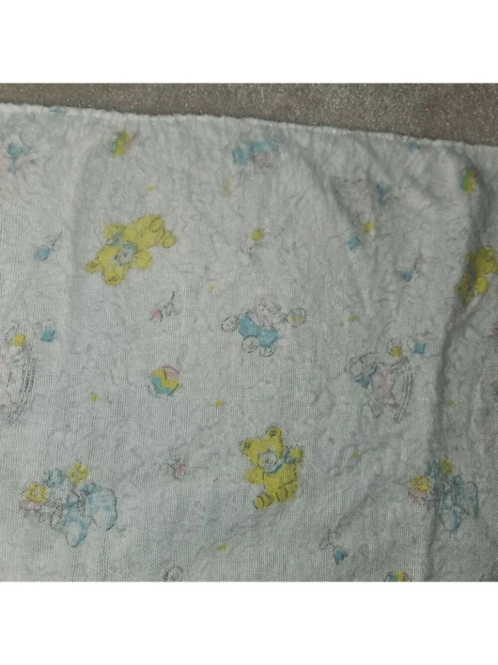 VTG Receiving Blanket 23x31 Blue Yellow Bear Bootie Wagon Ball Rocking Horse